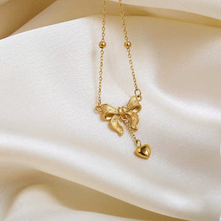 Bow Knot Heart Tassel Necklace