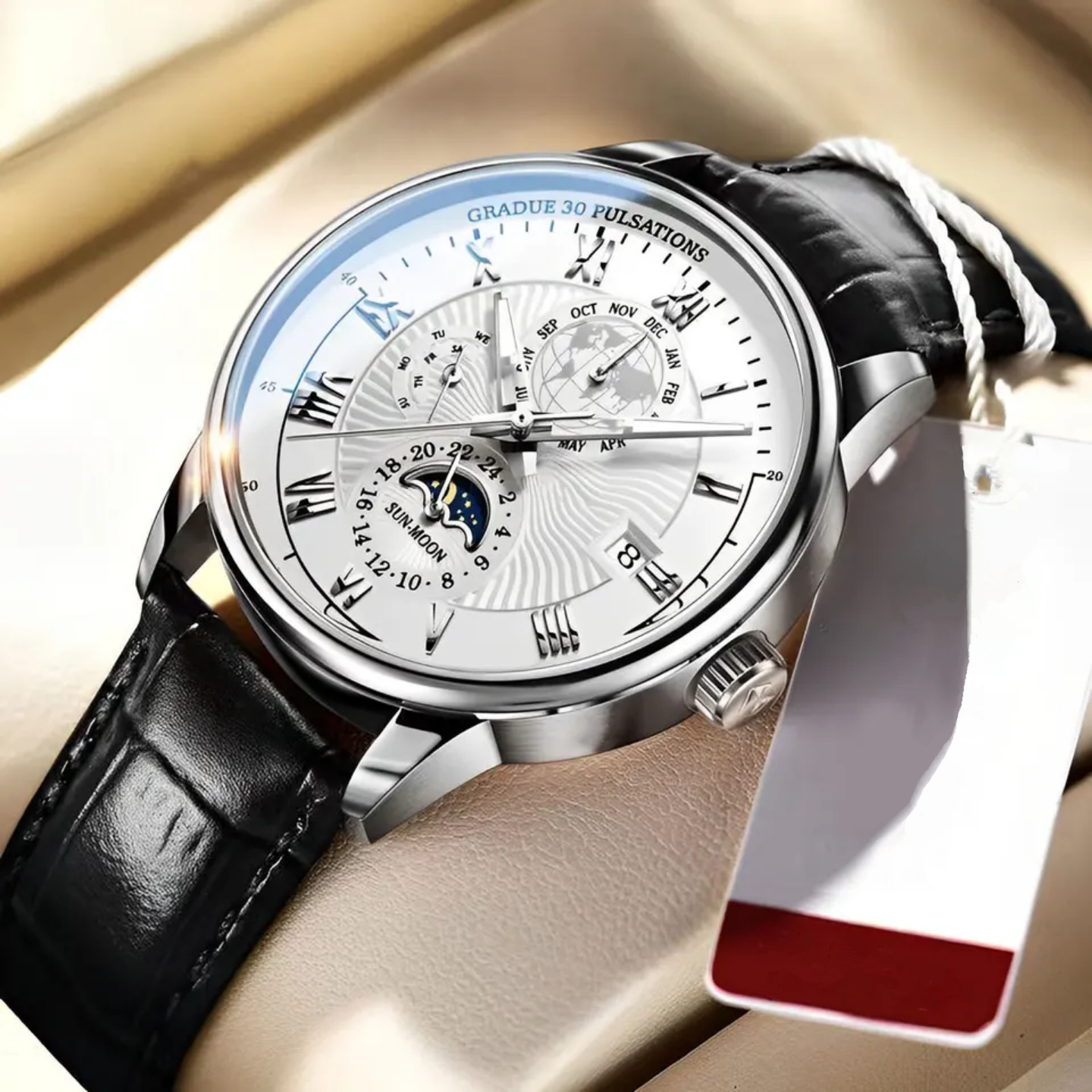 Luminous Leather Strap Waterproof Man Watch-Black color watch
