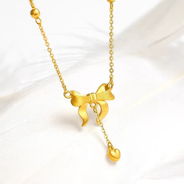 Bow Knot Heart Tassel Necklace