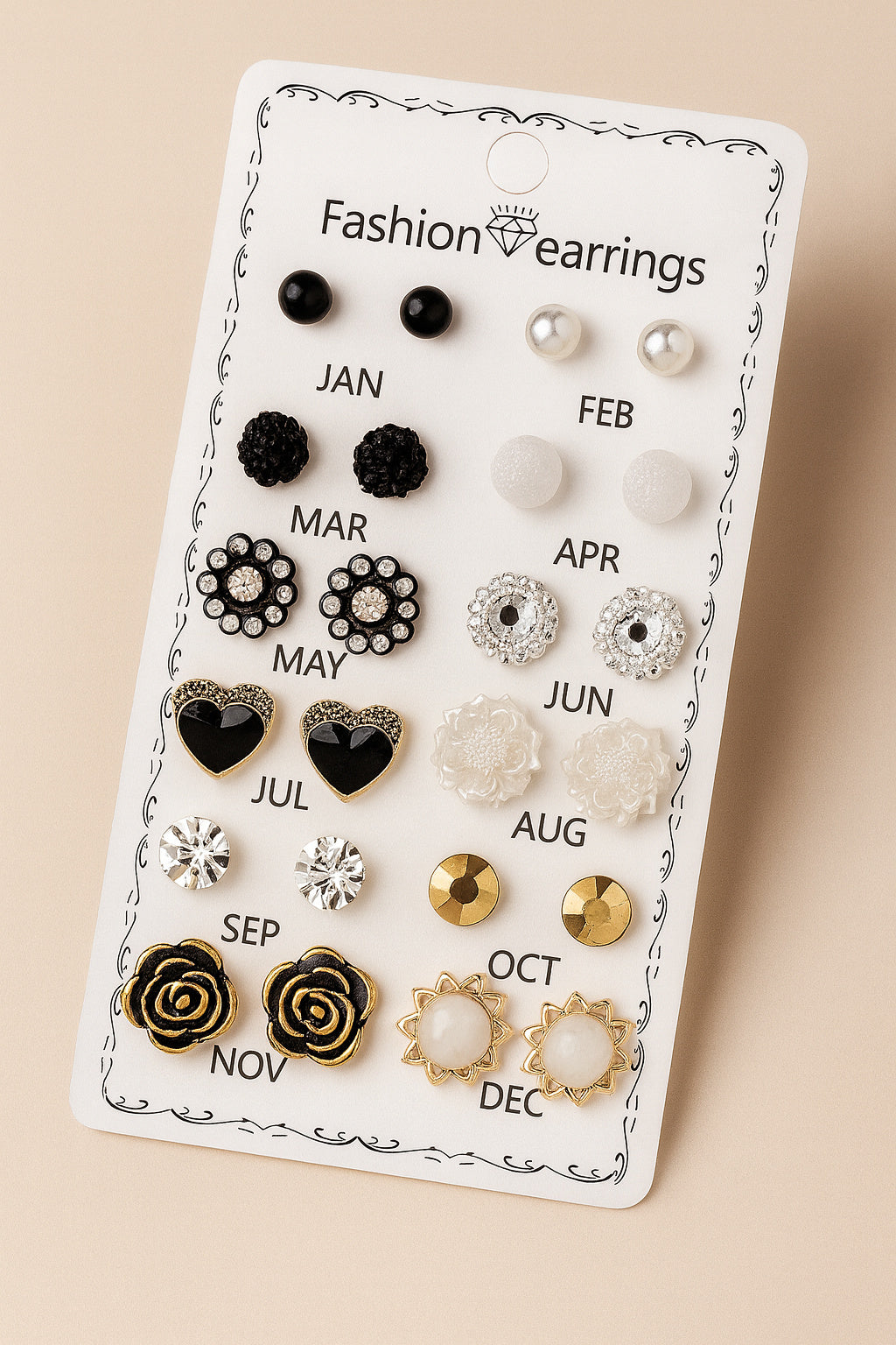 Korean 12 pair Fashion Stud Earrings Set for Women & Girls – Monthly Design