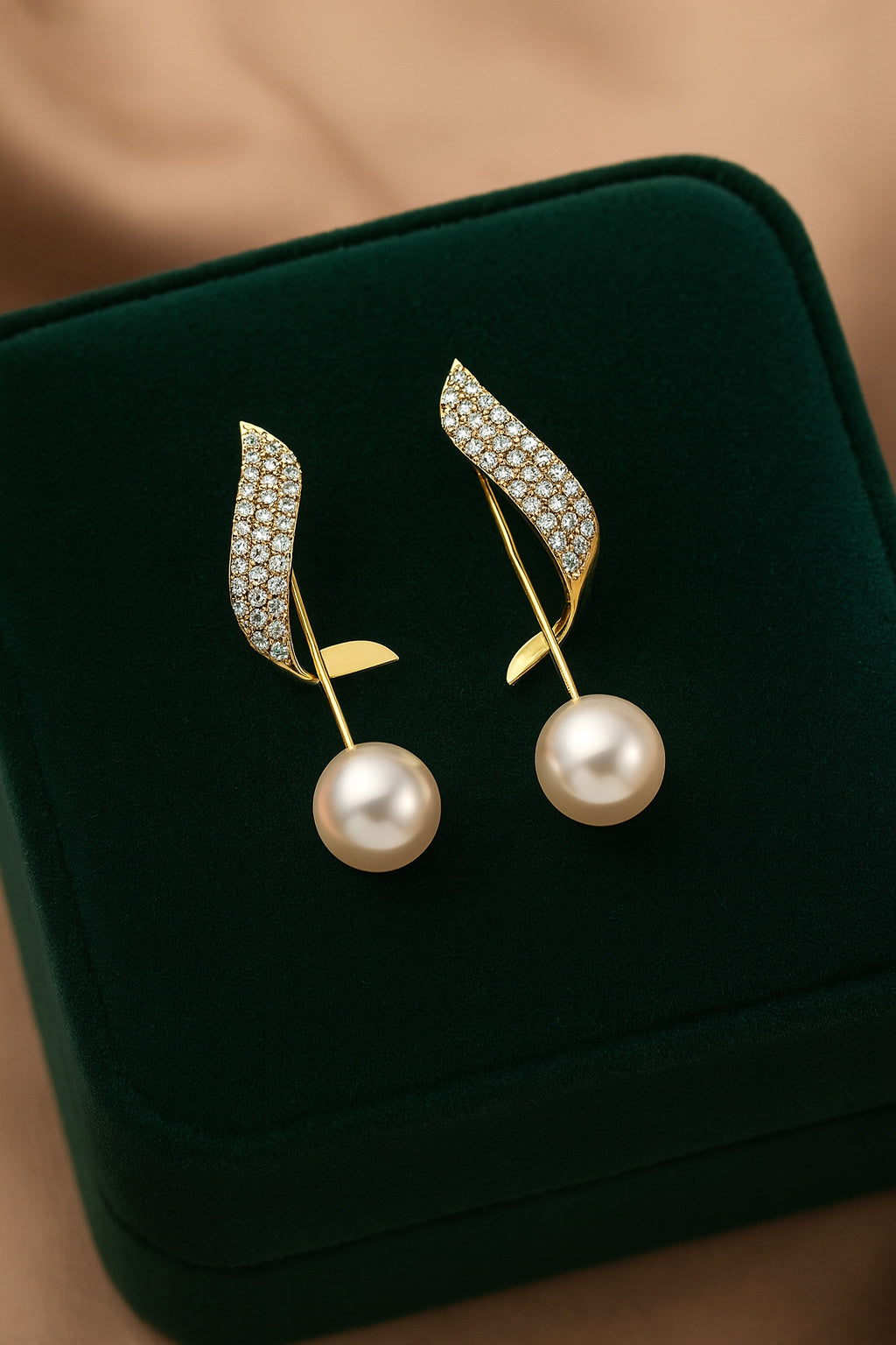 Elegant Gold Plated Crystal Studded Earrings with Pearl Drop