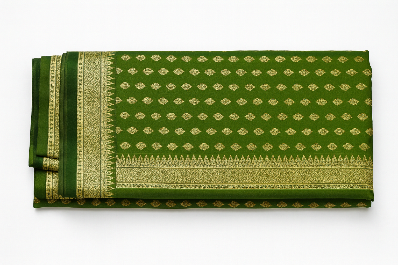 South Silk Saree in Green with Golden Zari Weaving & Rich Border
