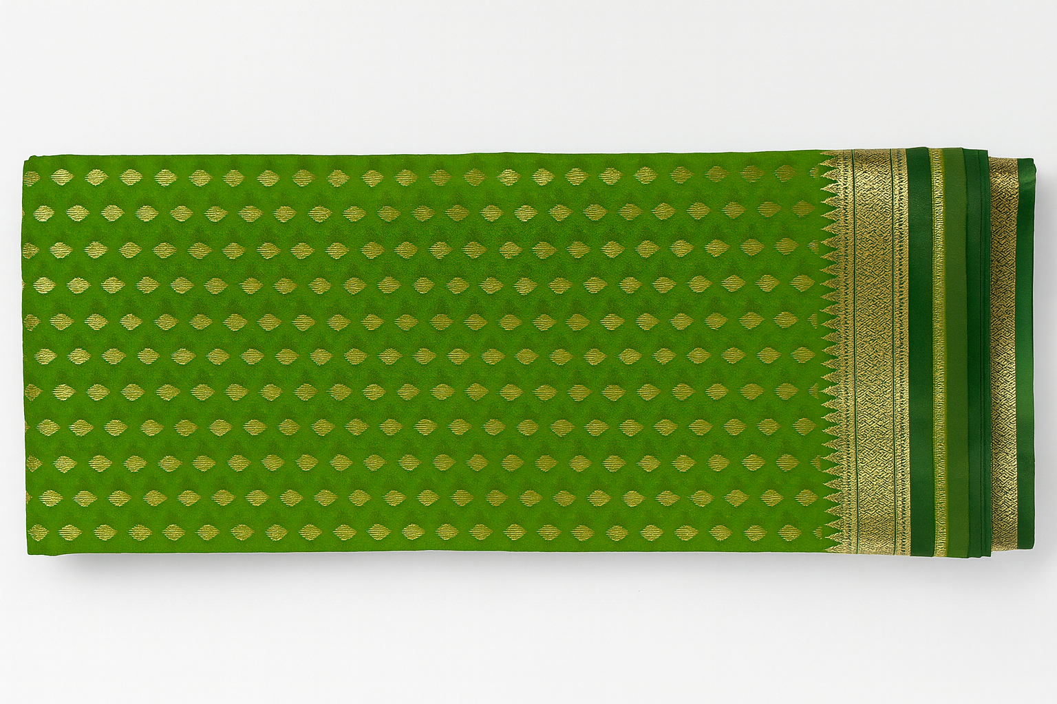 South Silk Saree in Green with Golden Zari Weaving & Rich Border