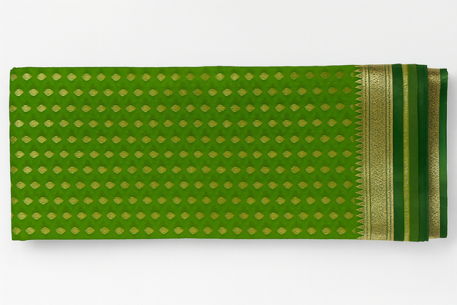 South Silk Saree in Green with Golden Zari Weaving & Rich Border