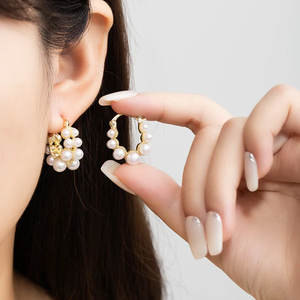 Pearl Cluster Hoop Earrings