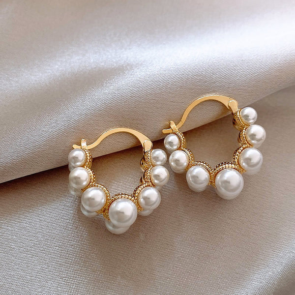 Pearl Cluster Hoop Earrings