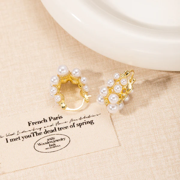 Pearl Cluster Hoop Earrings