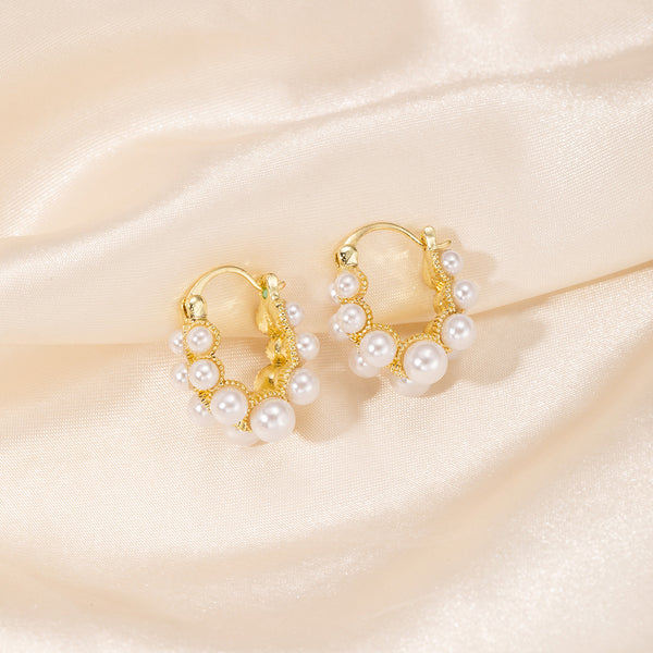 Pearl Cluster Hoop Earrings