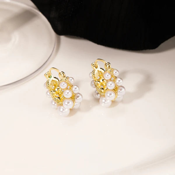 Pearl Cluster Hoop Earrings