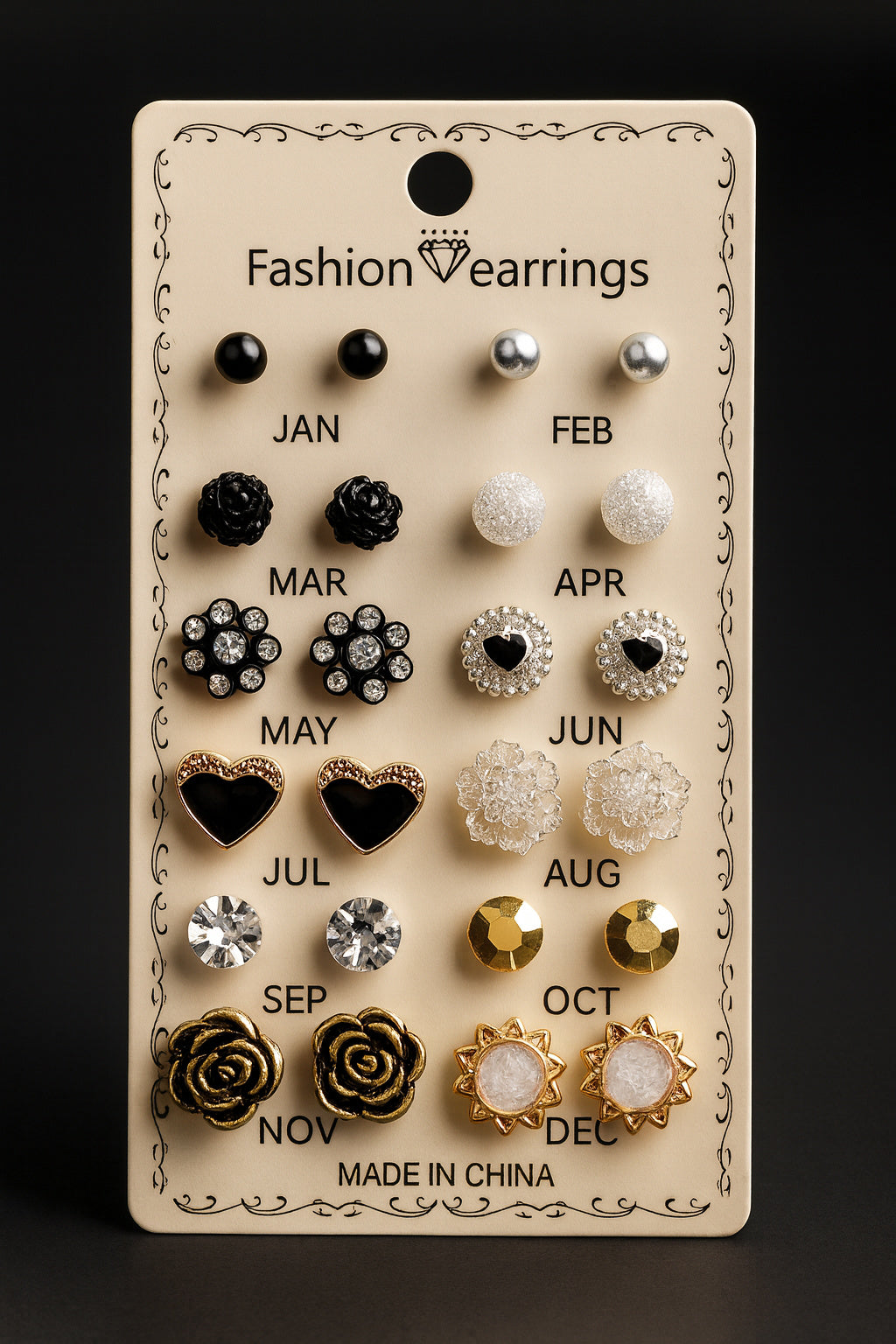 Korean 12 pair Fashion Stud Earrings Set for Women & Girls – Monthly Design