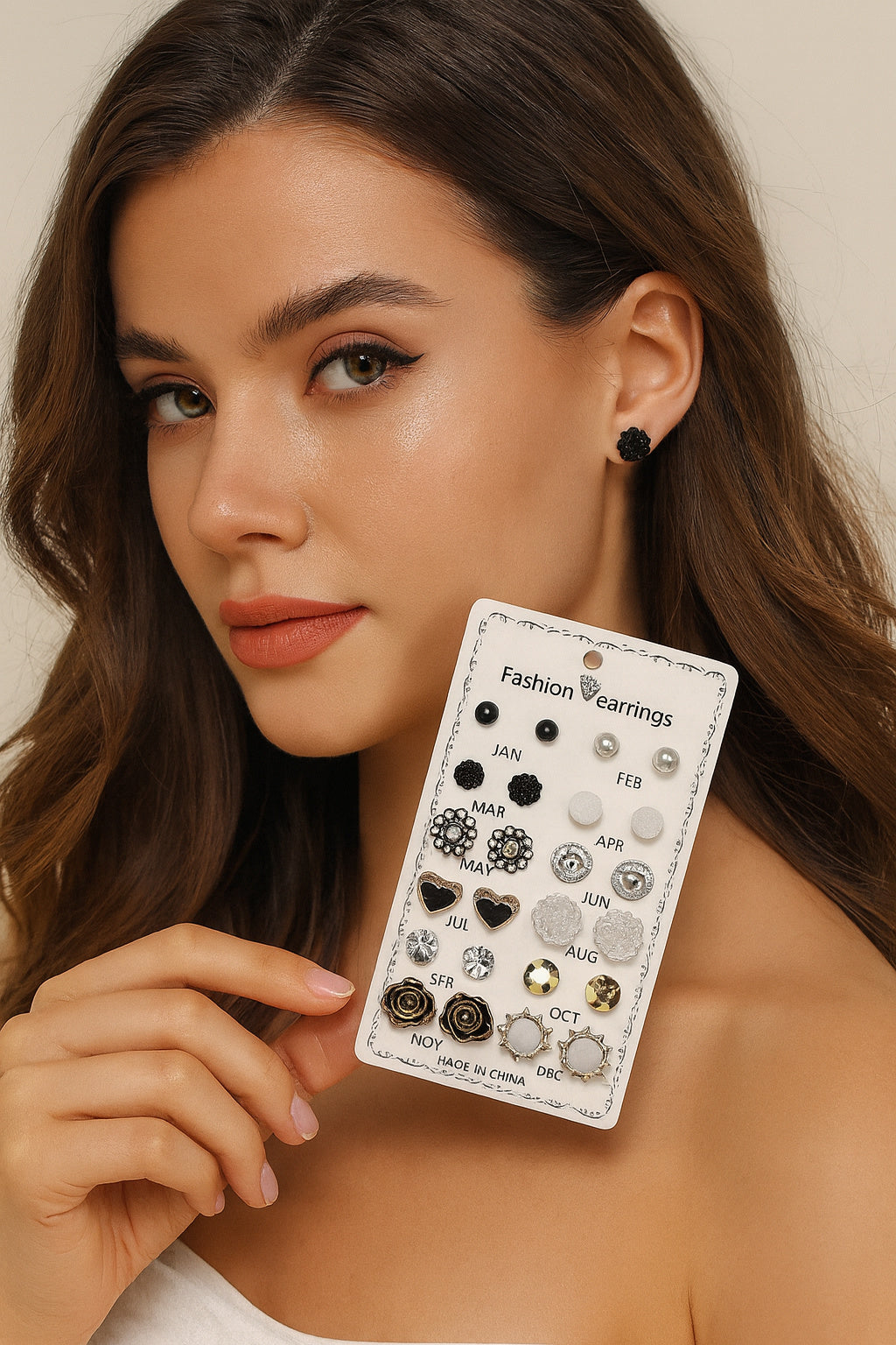 Korean 12 pair Fashion Stud Earrings Set for Women & Girls – Monthly Design