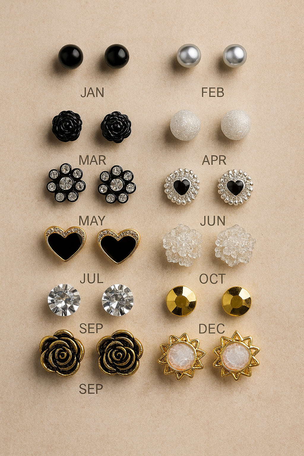 Korean 12 pair Fashion Stud Earrings Set for Women & Girls – Monthly Design