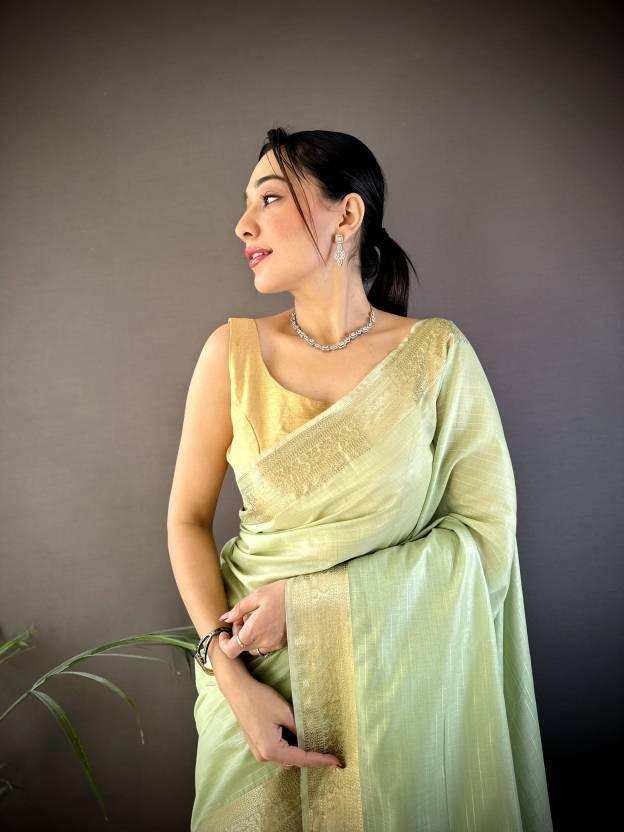 Woven Daily Wear Cotton Blend Saree  (Gold) - Priyangkrita by Freekart