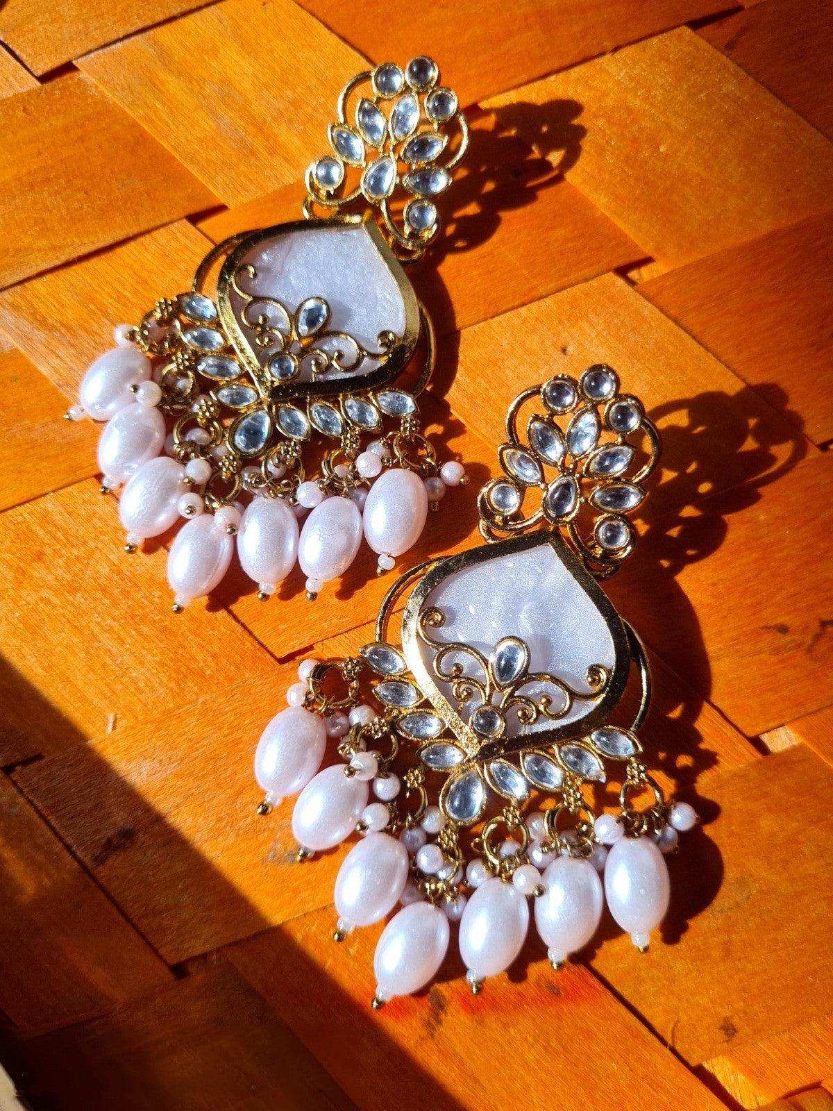 Chandelier Gold Plated Adorned with Kundan and Pearl Dangle Earrings - Priyangkrita by Freekart