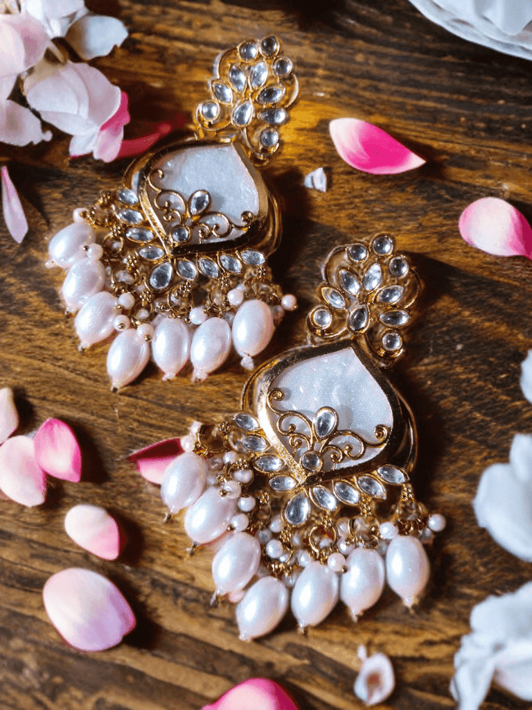 Chandelier Gold Plated Adorned with Kundan and Pearl Dangle Earrings - Priyangkrita by Freekart