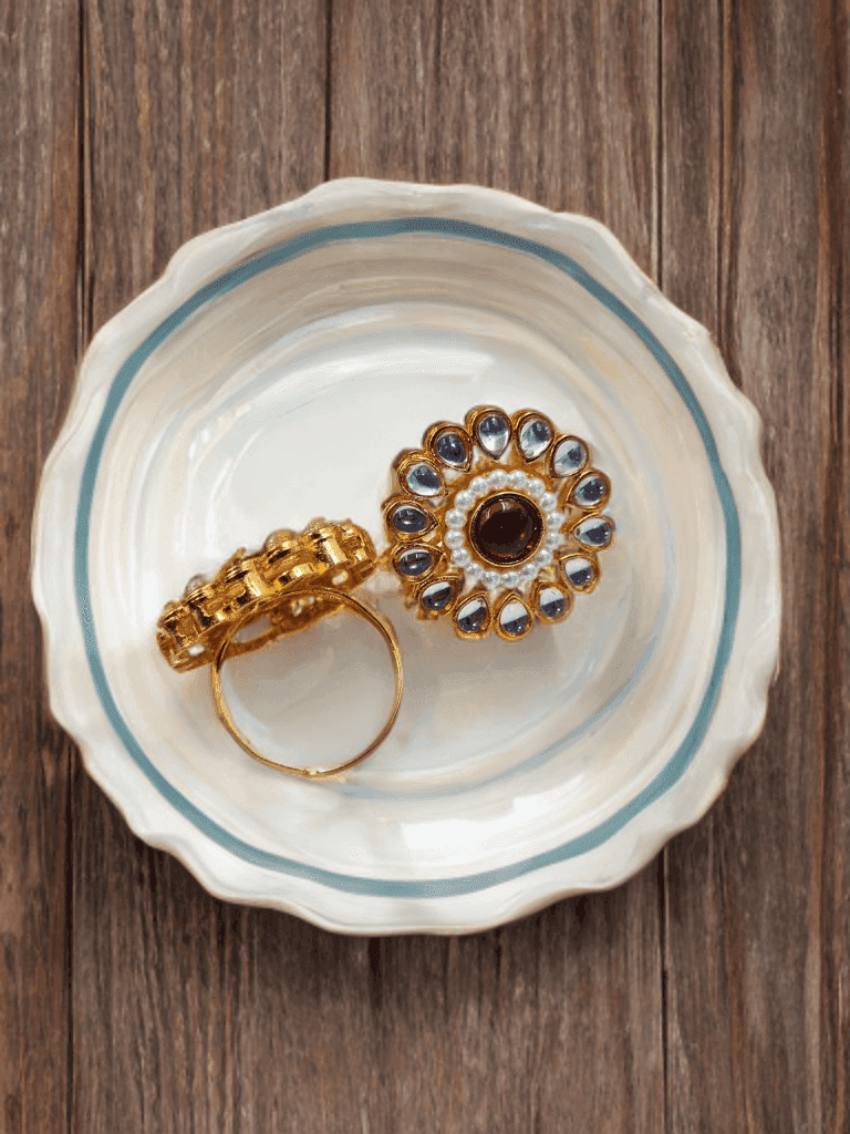 Pink Stone & Kundan Wedding Collection Adjustable Finger Ring - Priyangkrita by Freekart
