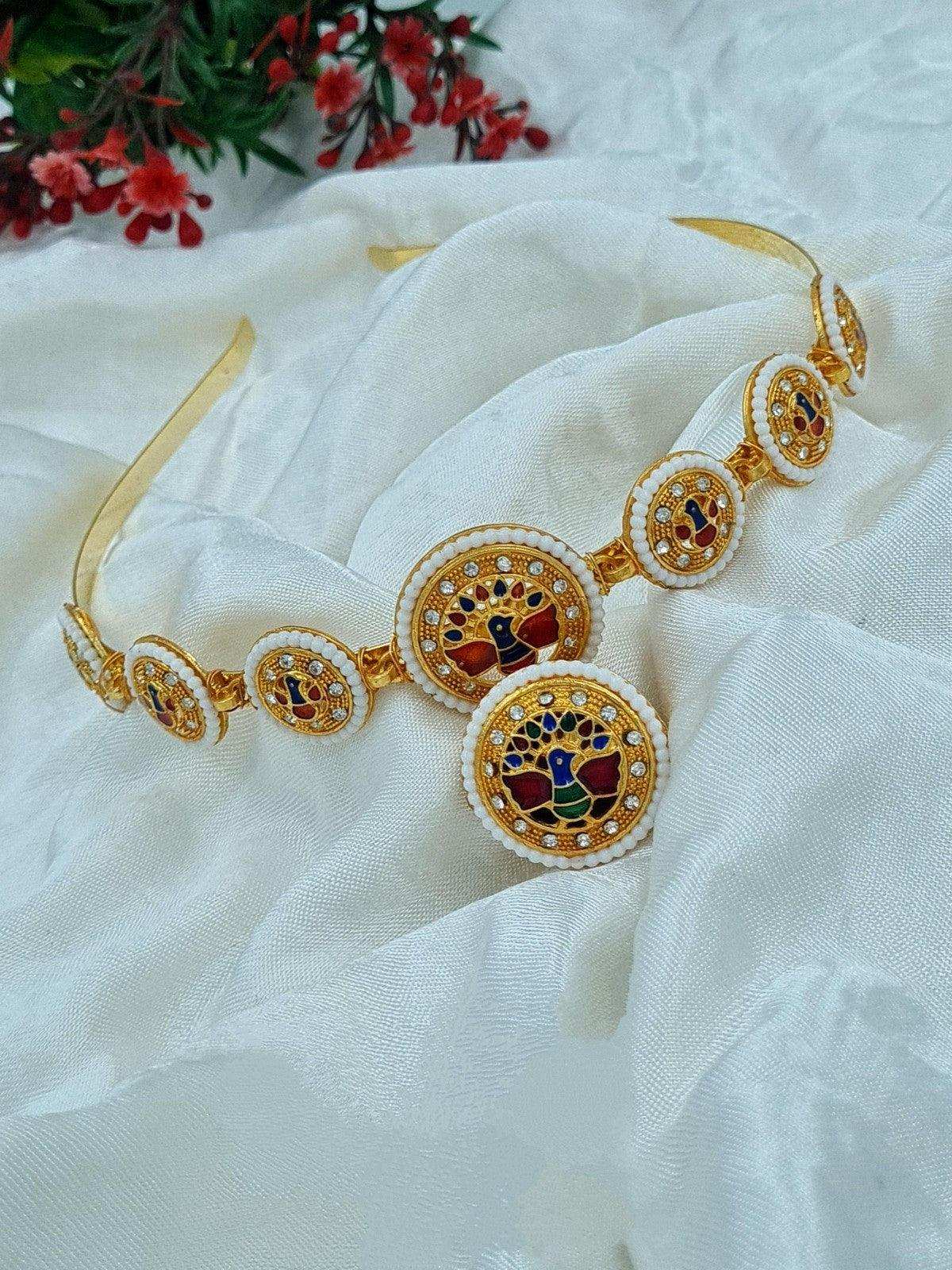 Rajputi Multi colour hair band with bor brola and mathapatti shishful - Priyangkrita by Freekart