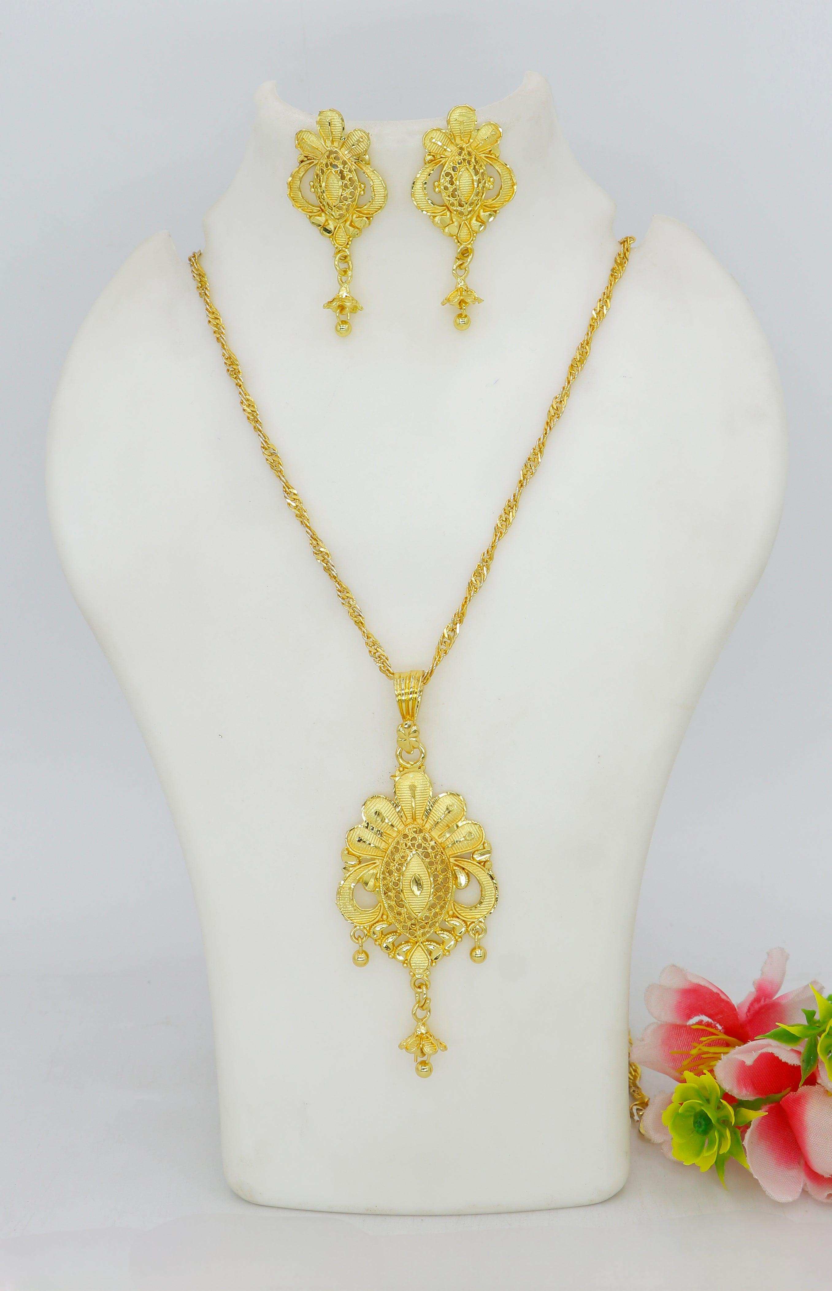 Necklace set for Women Nice Flower Pendant Necklaces With Earrings Gold Plated Best For Anniversary Wedding - Priyangkrita by Freekart
