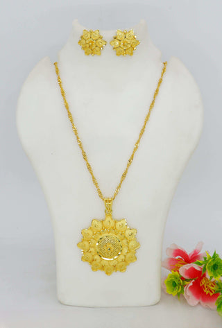Necklaces for Women Big Flower Pendant Necklaces With Earrings Gold Plated Best For Anniversary Wedding - Priyangkrita by Freekart