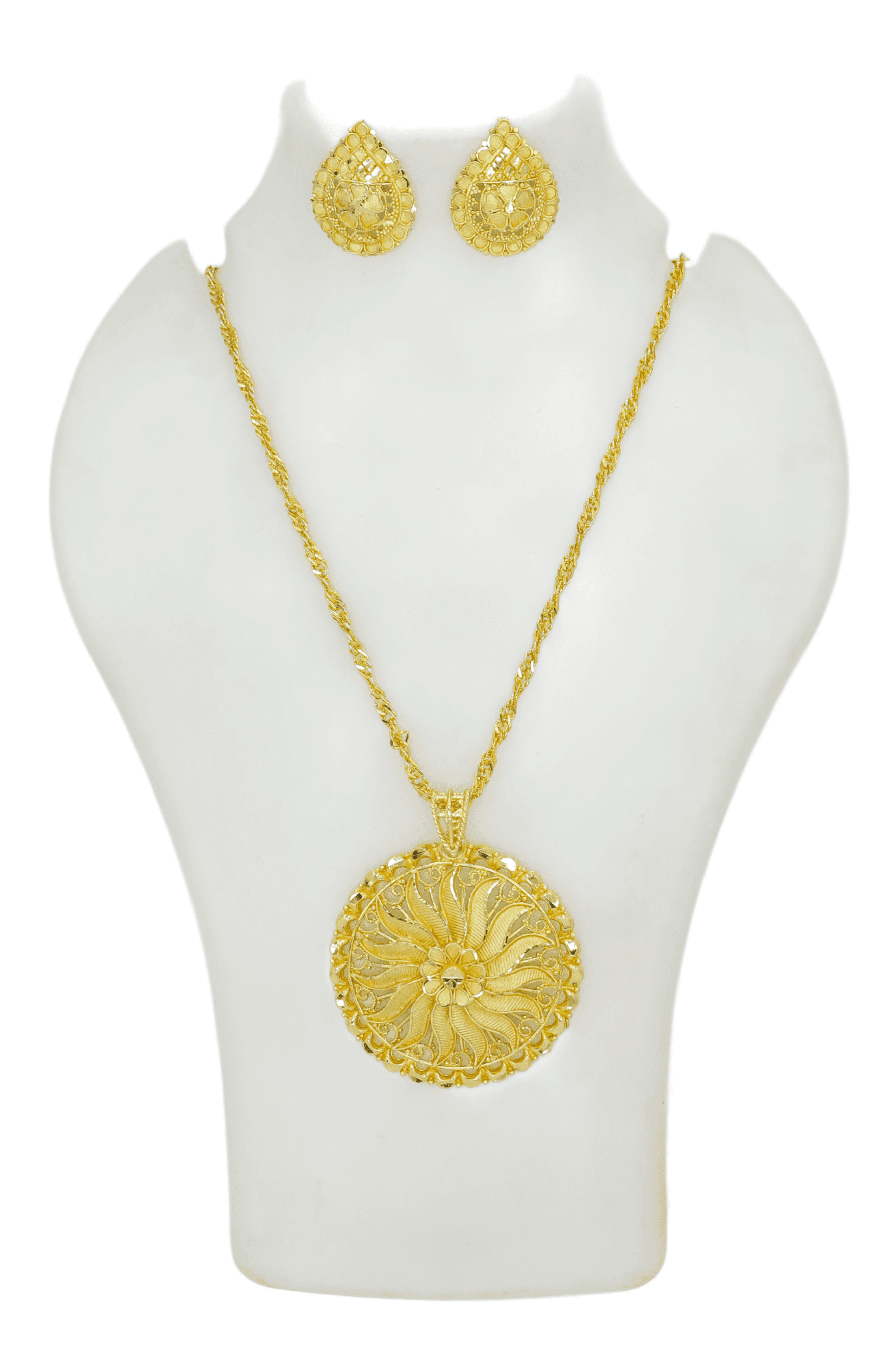 Party Wear Golden Gold Plated Pendant Necklace Set With Earrings - Priyangkrita by Freekart