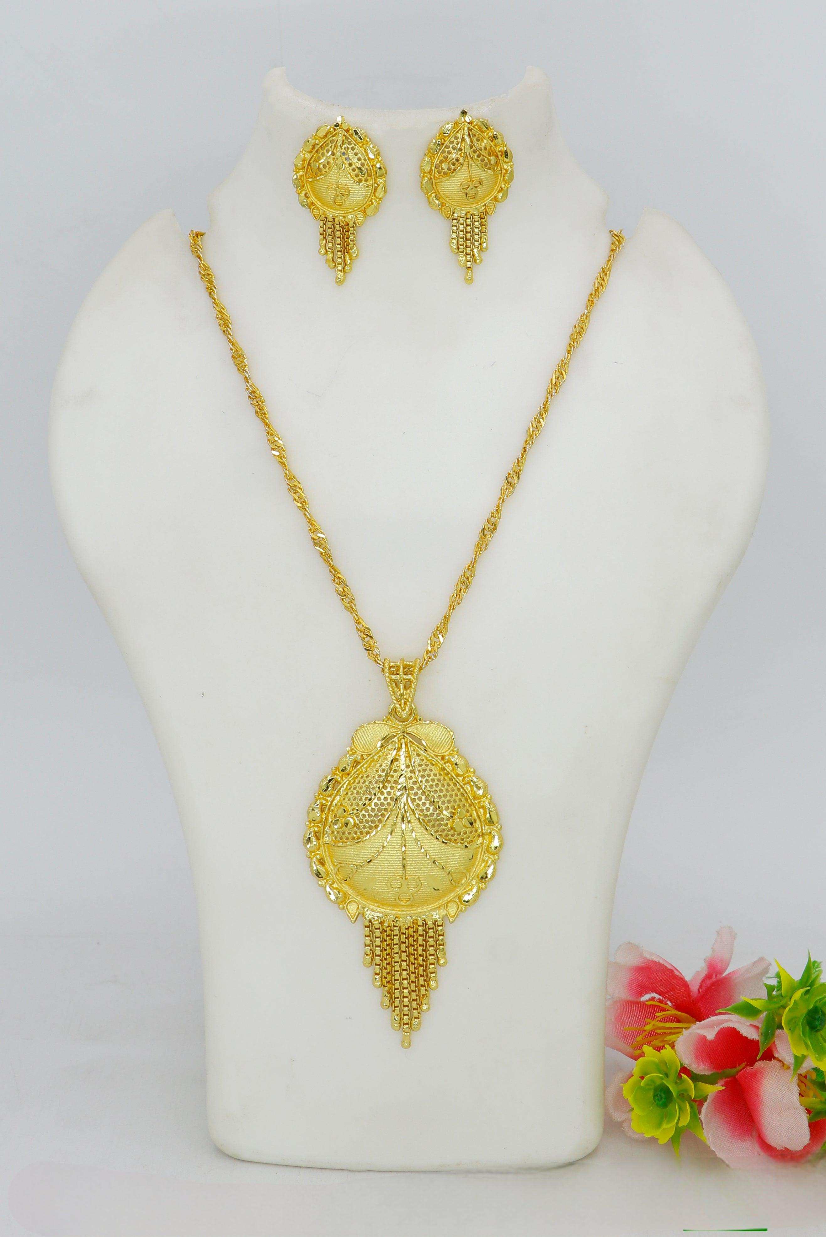 Simple and Stylish Gold Plated Pendant With Chain & Stud Earrings Set for Women - Priyangkrita by Freekart