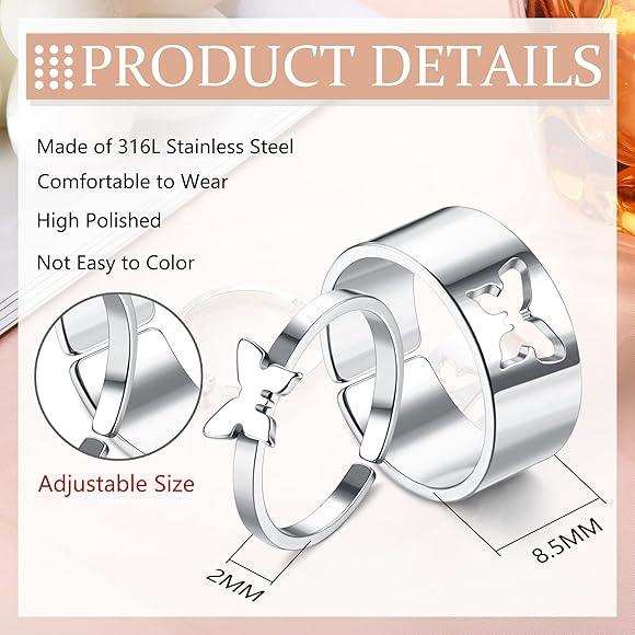 Butterfly Rings For Women Men Couple Love Silver Color Rings - Priyangkrita by Freekart