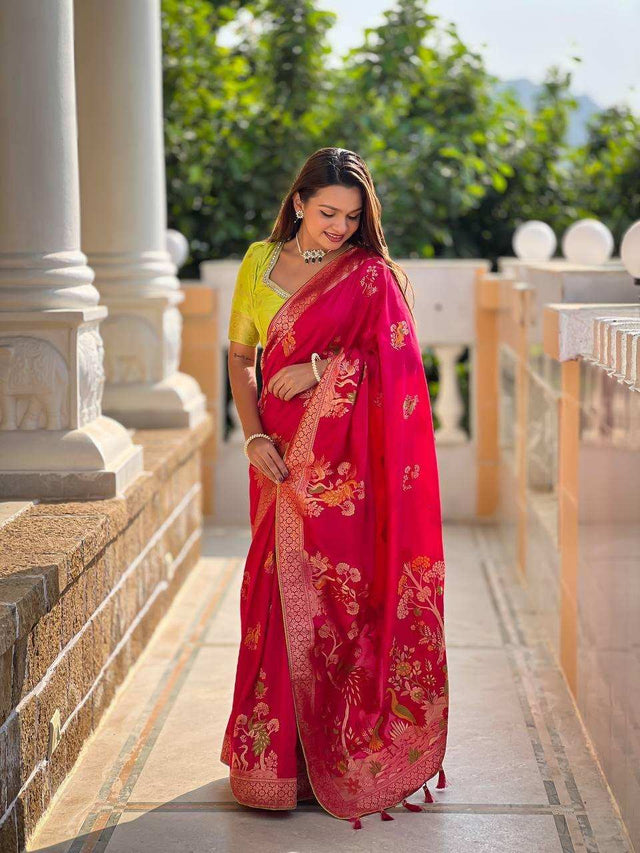 Priyangkrita Soft Paithani Silk Saree (Red) - Priyangkrita by Freekart