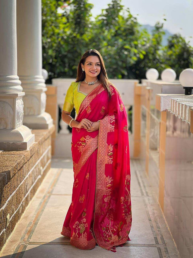 Priyangkrita Soft Paithani Silk Saree (Red) - Priyangkrita by Freekart