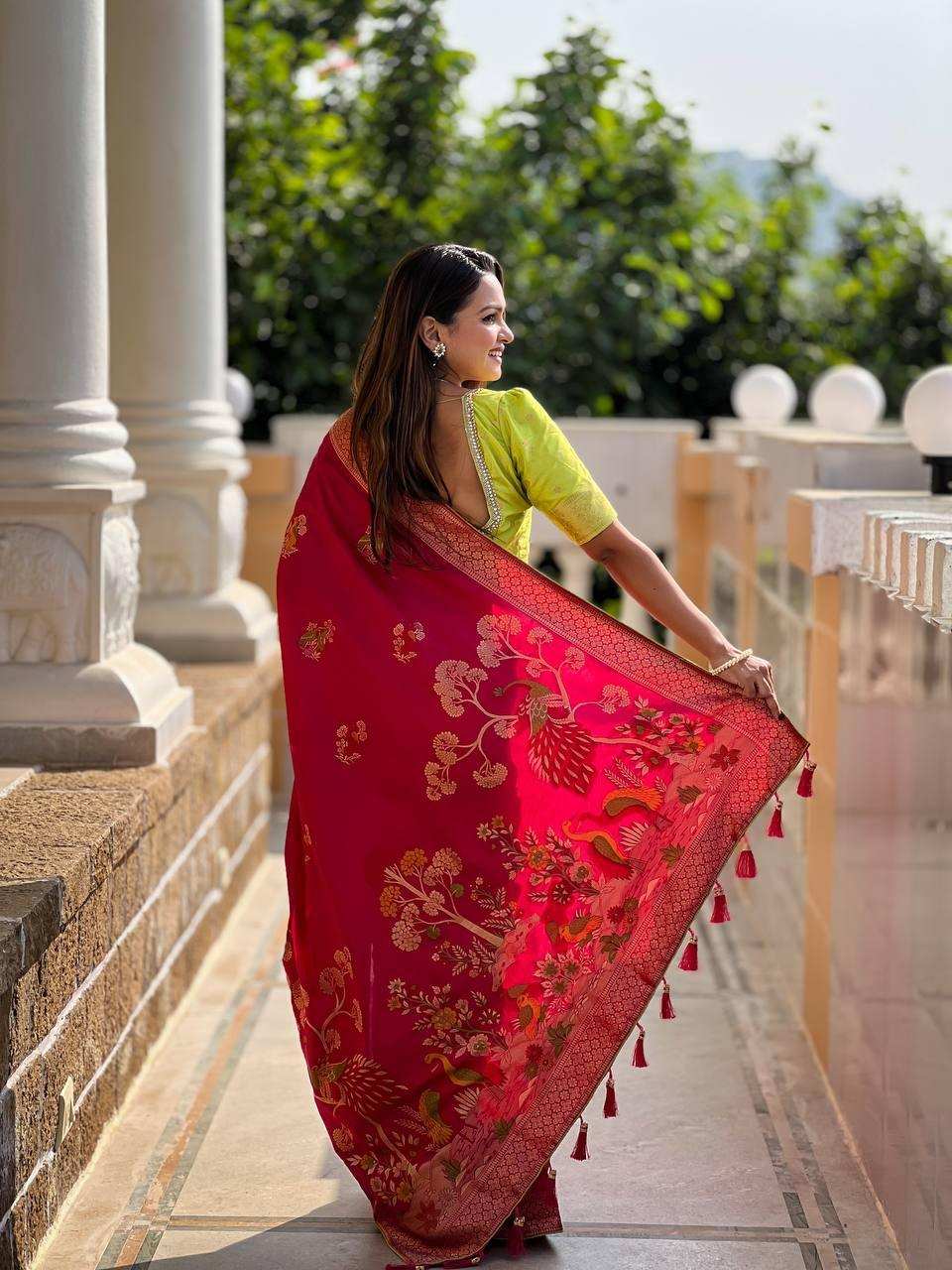 Priyangkrita Soft Paithani Silk Saree (Red) - Priyangkrita by Freekart