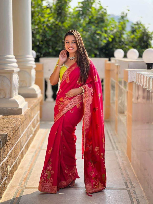 Priyangkrita Soft Paithani Silk Saree (Red) - Priyangkrita by Freekart