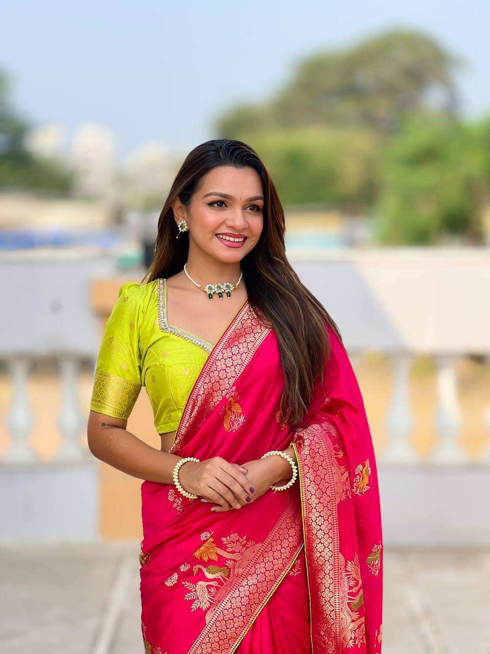 Priyangkrita Soft Paithani Silk Saree (Red) - Priyangkrita by Freekart