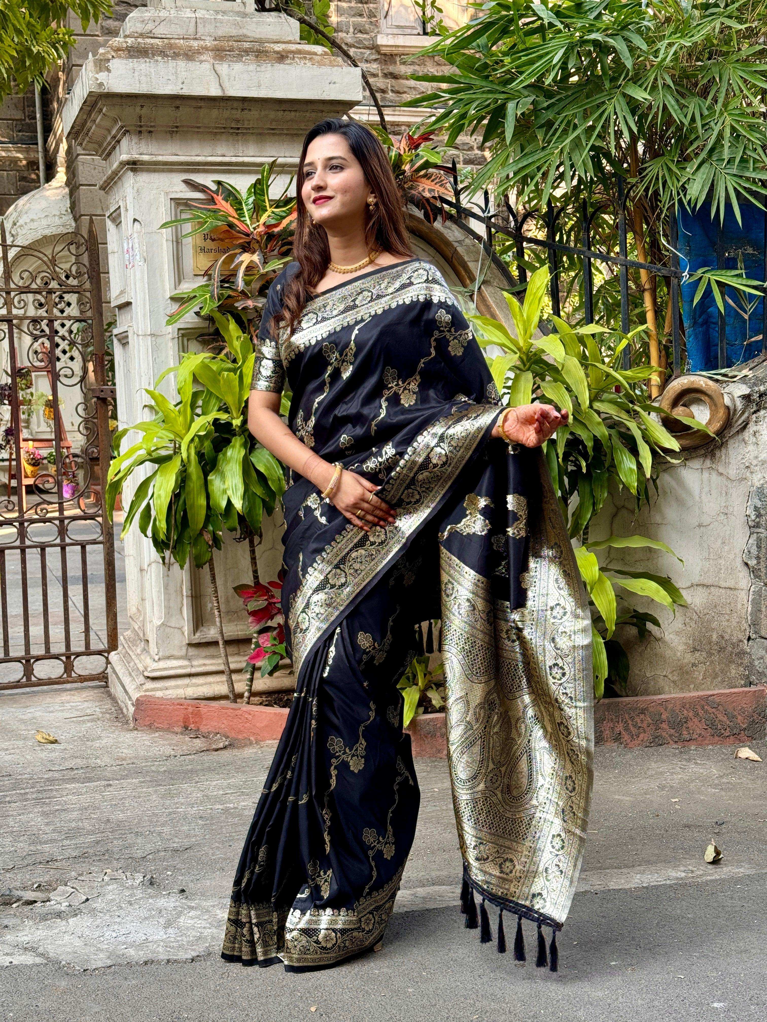 Priyangkrita BLACK BANARASI SAREE - Priyangkrita by Freekart