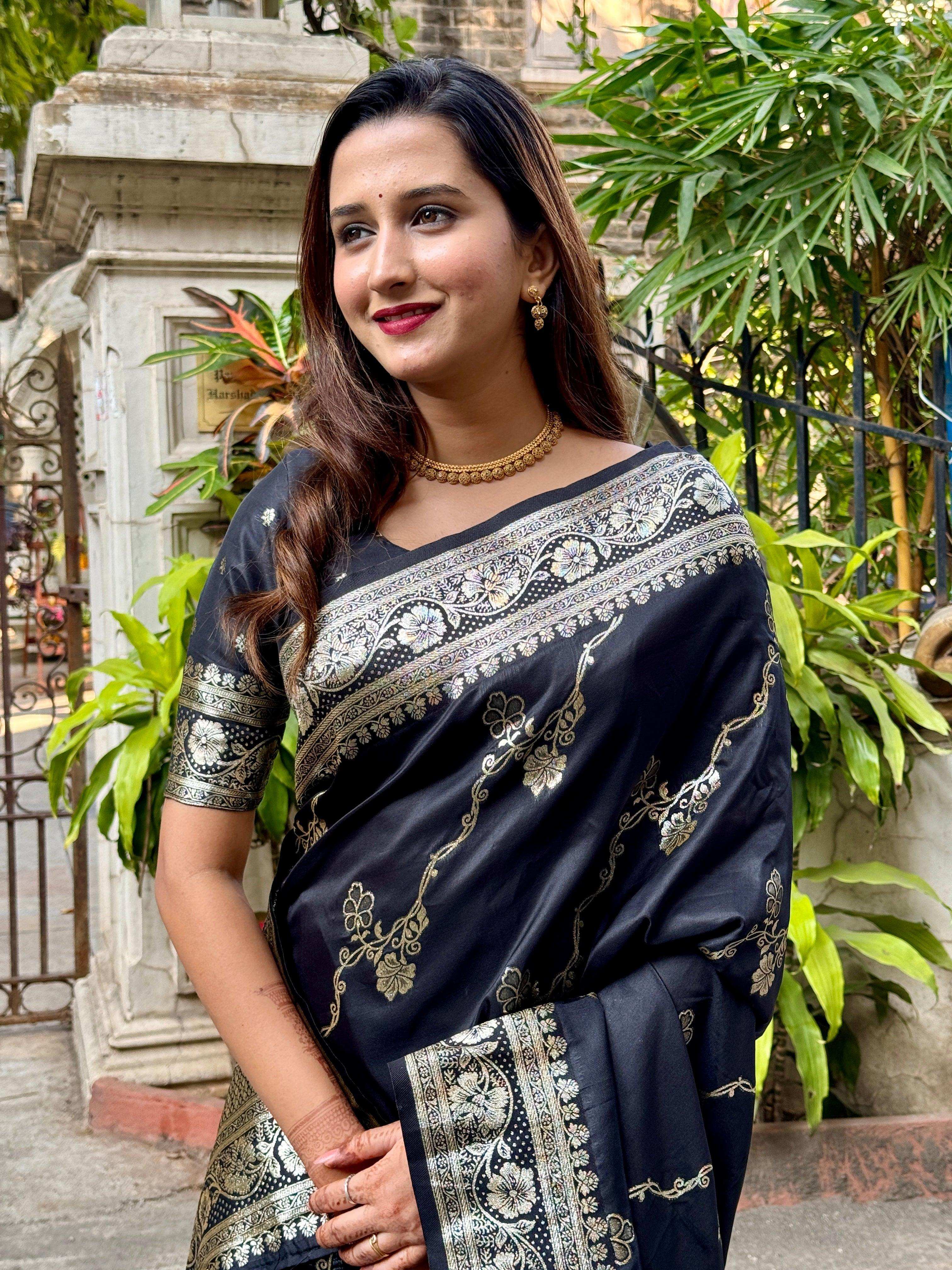 Priyangkrita BLACK BANARASI SAREE - Priyangkrita by Freekart