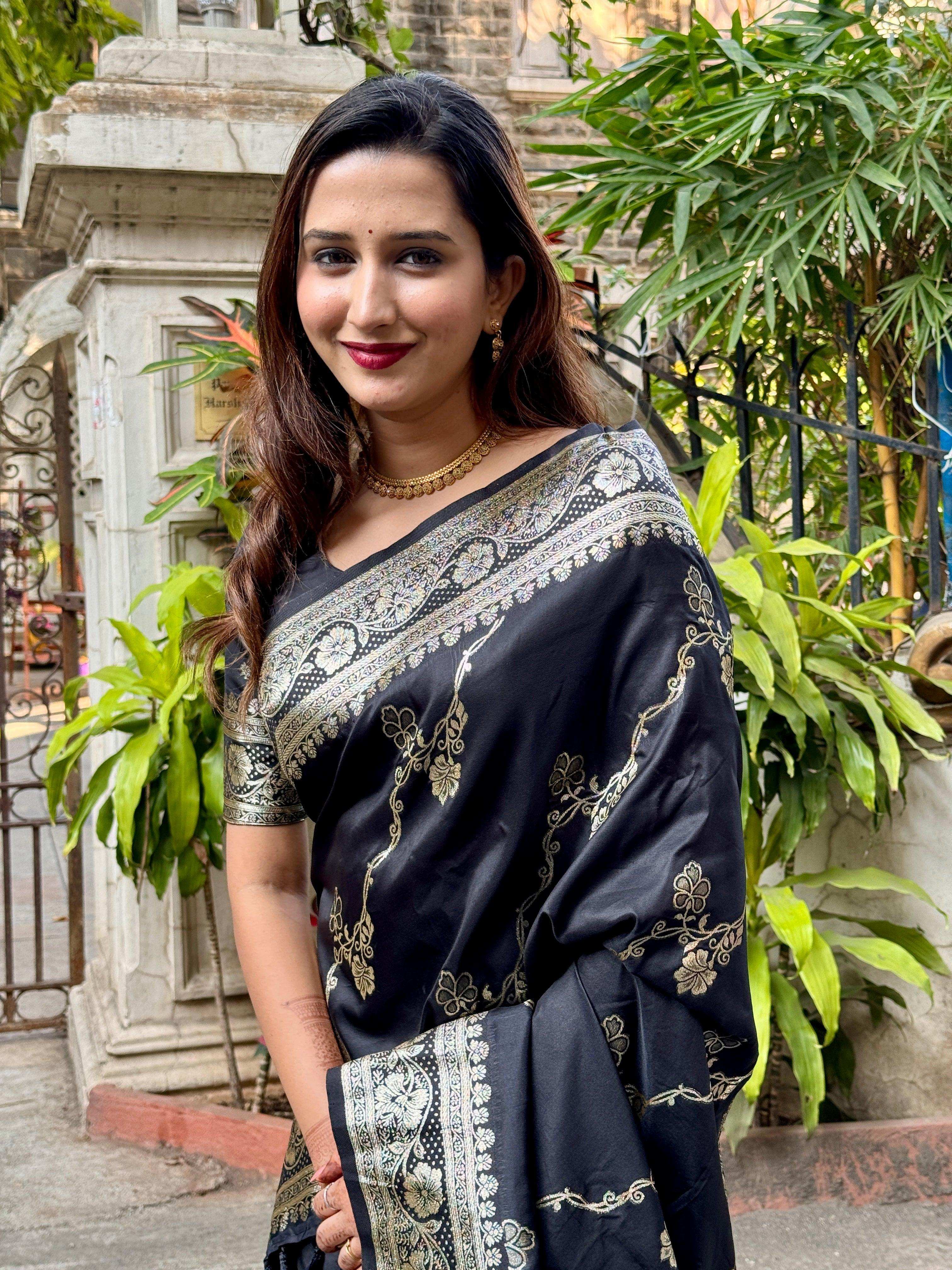 Priyangkrita BLACK BANARASI SAREE - Priyangkrita by Freekart