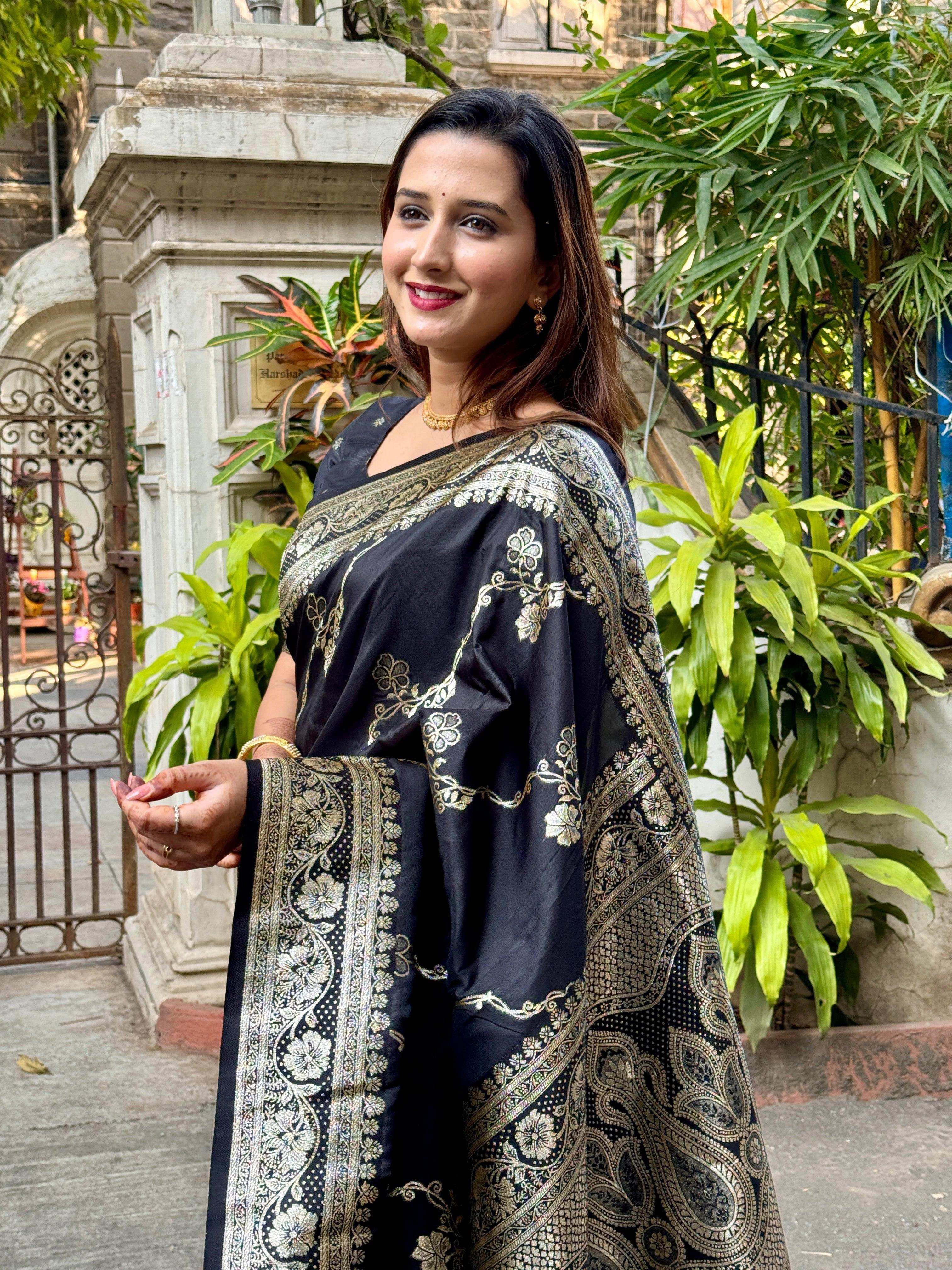 Priyangkrita BLACK BANARASI SAREE - Priyangkrita by Freekart