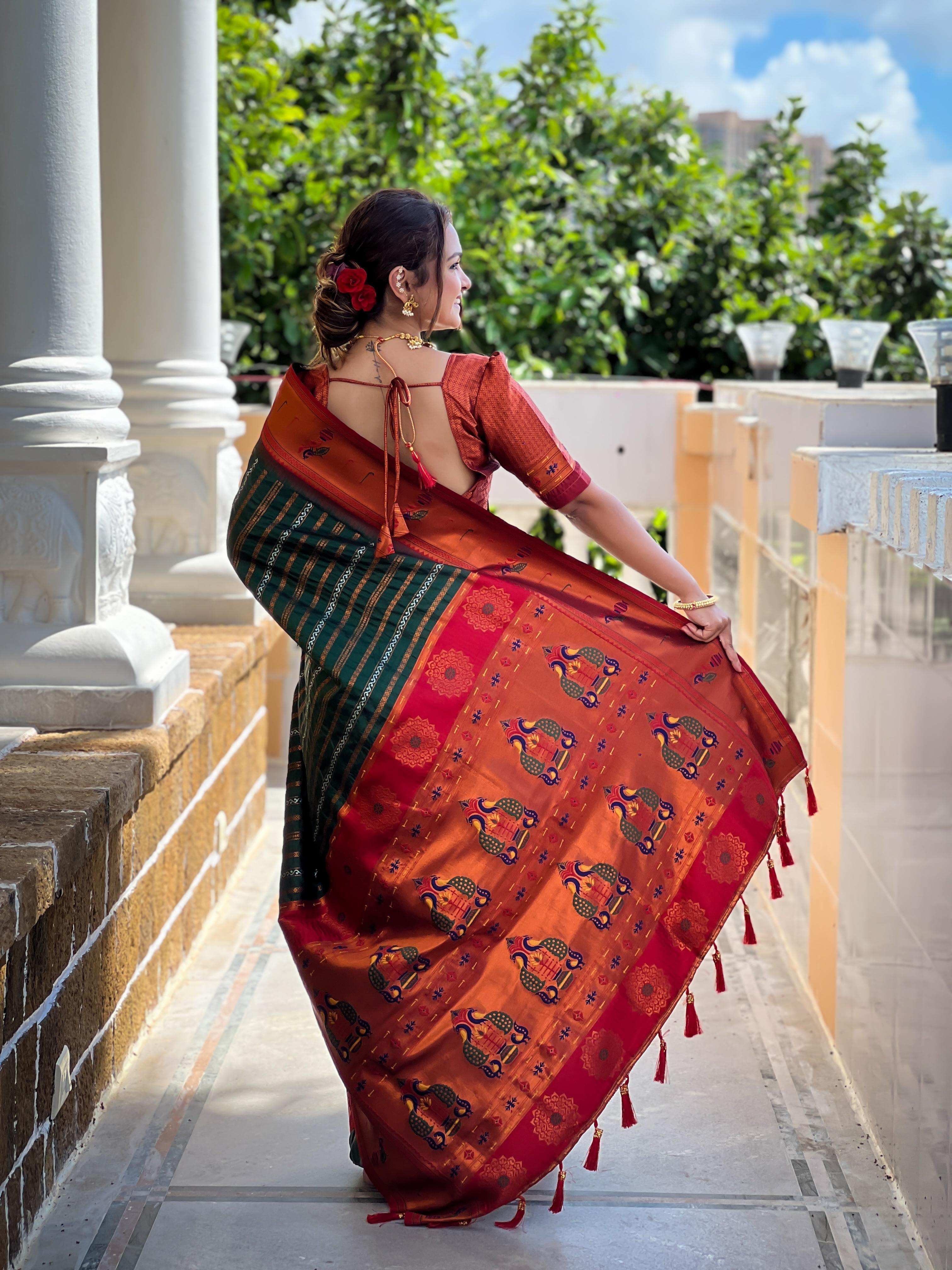 Priyangkrita Women’s Kanchipuram Paithani Saree Pure Soft Silk Handloom Saree Paithani Silk Saree - Priyangkrita by Freekart