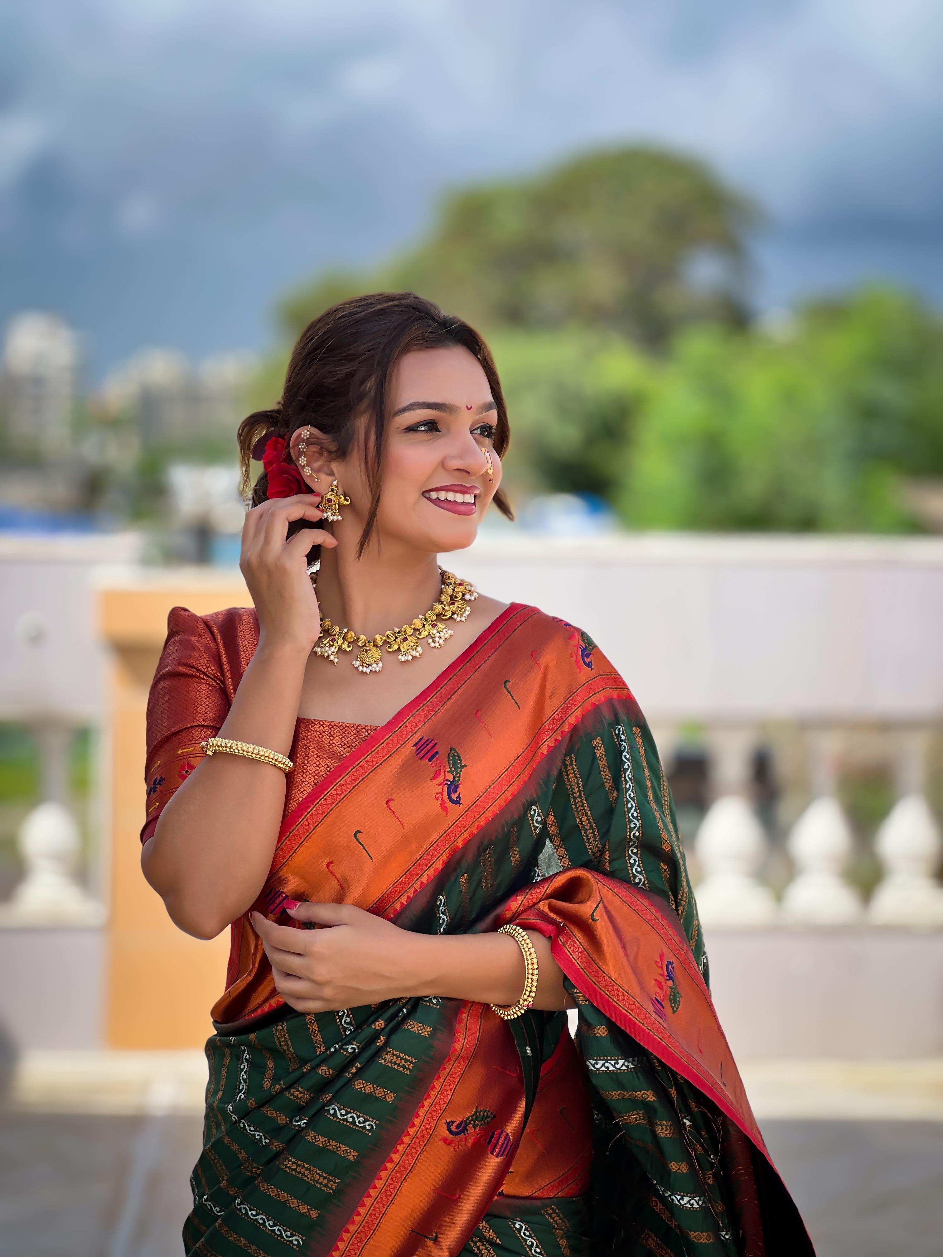 Priyangkrita Women’s Kanchipuram Paithani Saree Pure Soft Silk Handloom Saree Paithani Silk Saree - Priyangkrita by Freekart