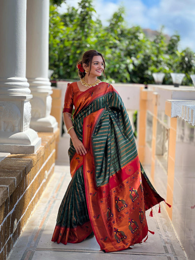 Priyangkrita Women’s Kanchipuram Paithani Saree Pure Soft Silk Handloom Saree Paithani Silk Saree - Priyangkrita by Freekart