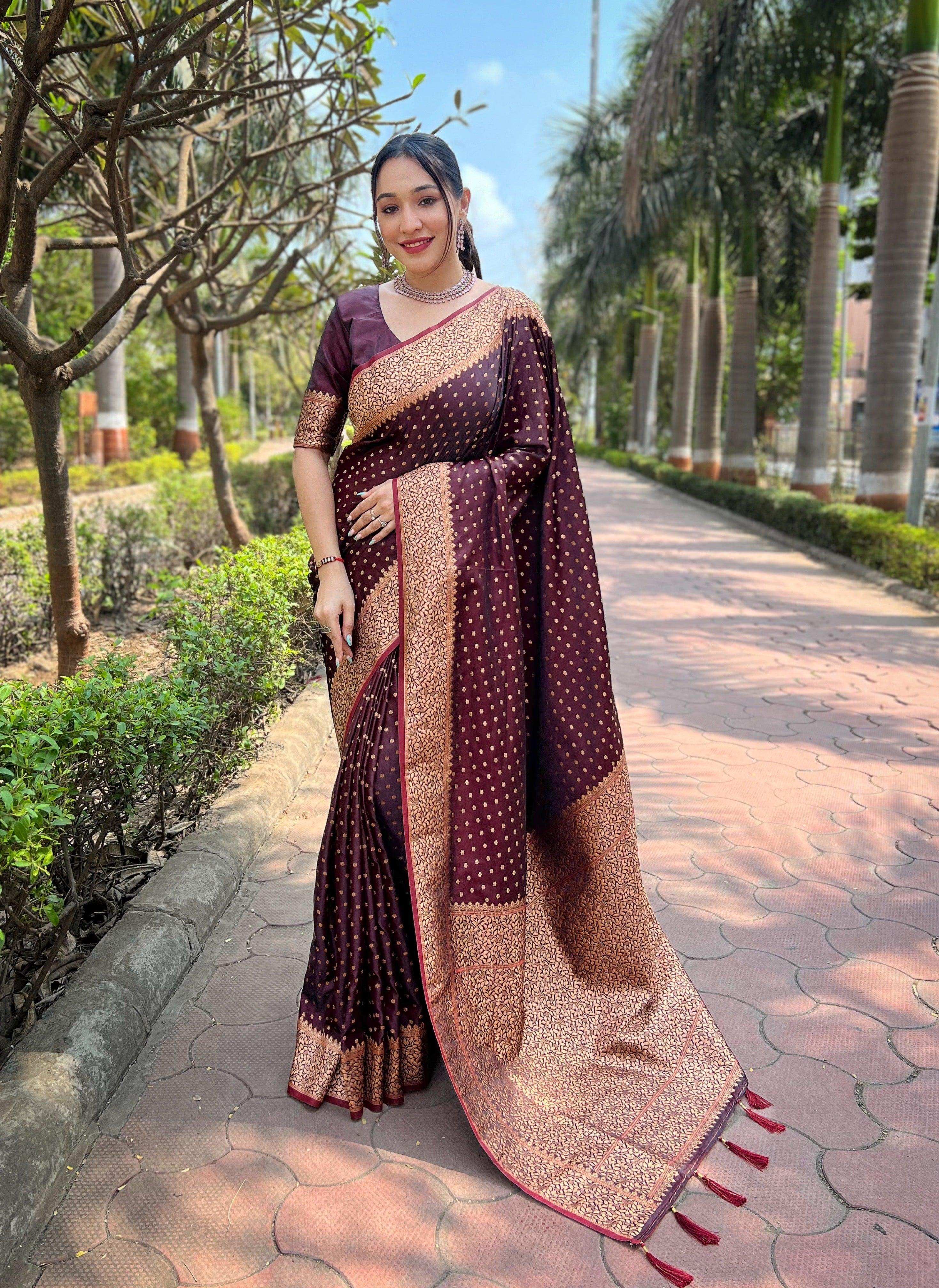 Priyangkrita Woven Dharmavaram Jacquard Saree (Maroon) - Priyangkrita by Freekart