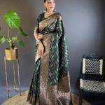Priyangkrita Royal Green Luxurious Soft Silk Saree with Triple Zari Paan Weaves and Regal Zari Woven Pallu - Priyangkrita by Freekart