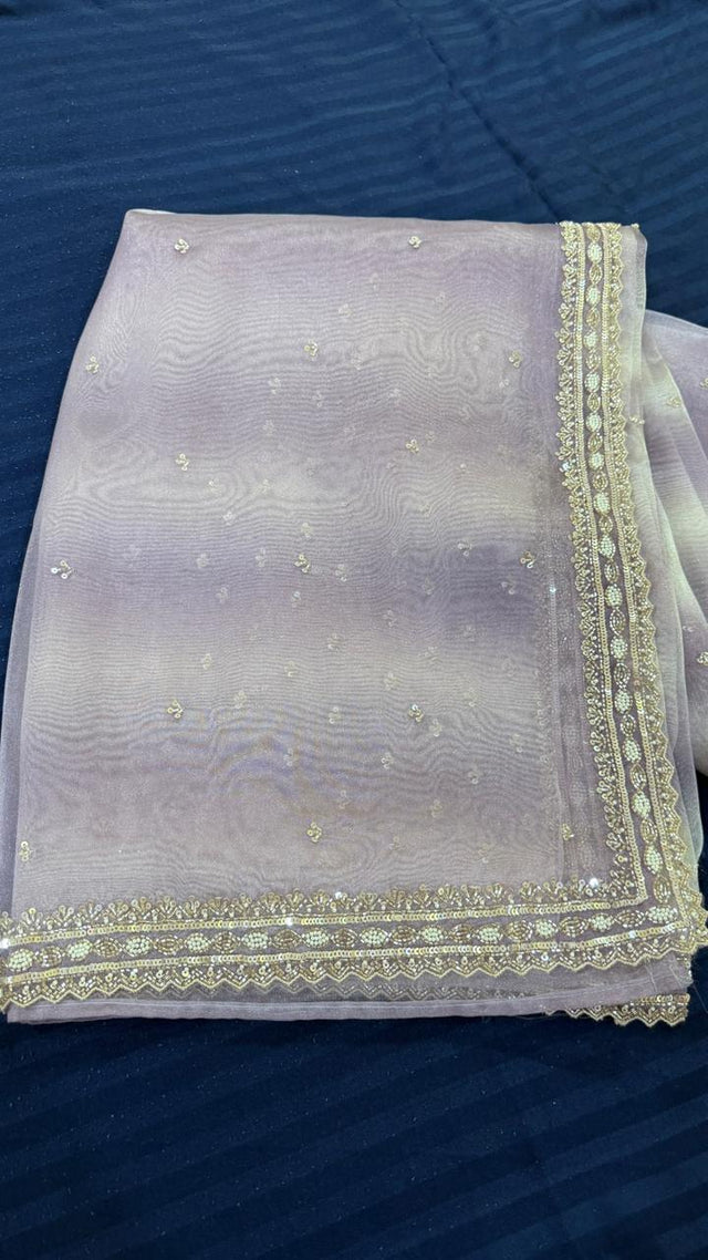 Crushed Tissue Organza Embroidered Saree