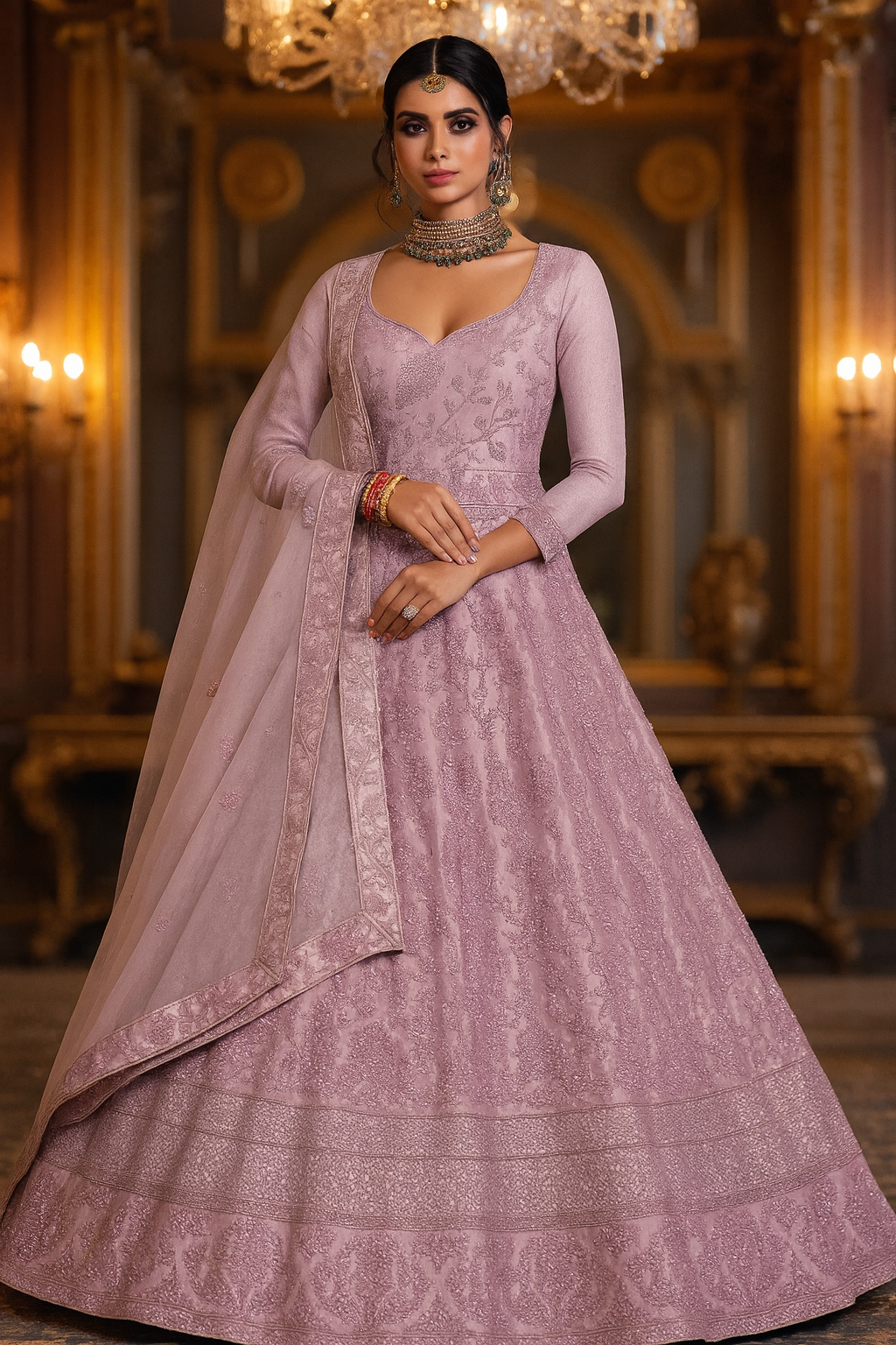 Designer Lavender Net Lehenga Choli with Dupatta (semi stitched)