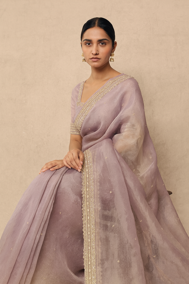 Crushed Tissue Organza Embroidered Saree