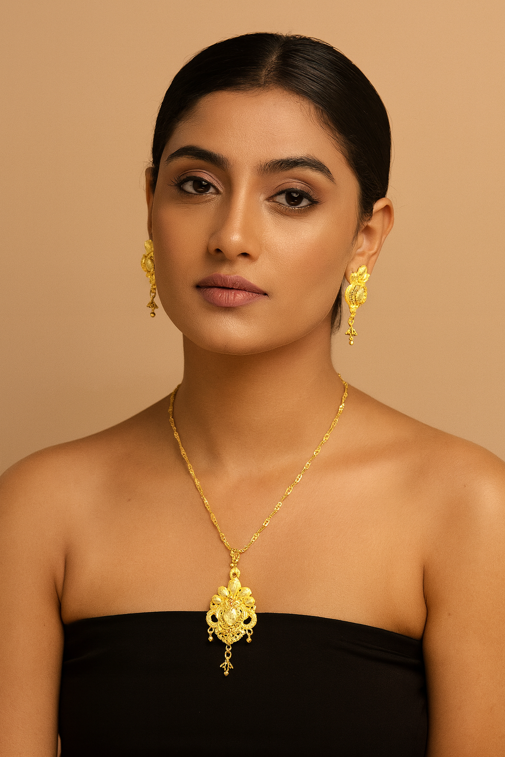 Necklace set for Women Nice Flower Pendant Necklaces With Earrings Gold Plated Best For Anniversary Wedding