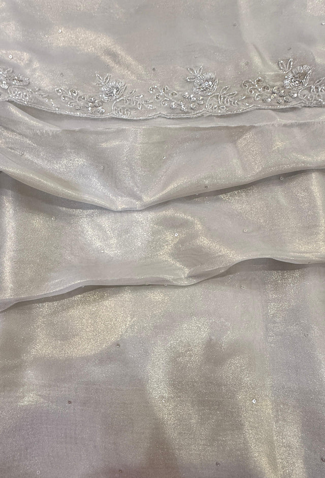 Ivory Organza Saree with Zari Border - Partywear & Wedding Saree