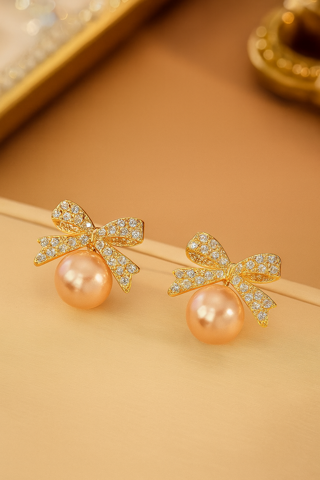 Korean Elegant Bow Pearl Earrings