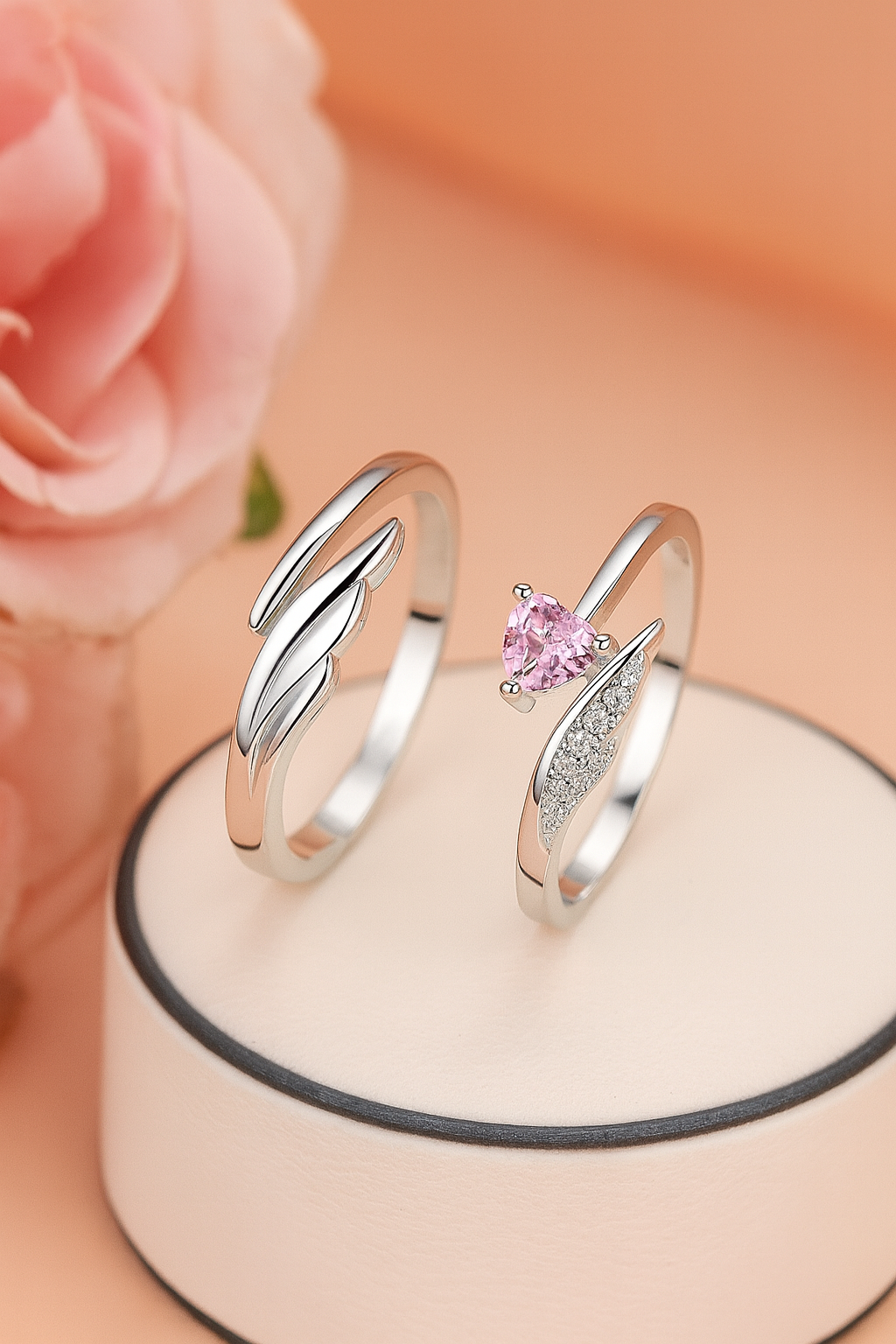 Stylish heart stone Couple ring for lovers