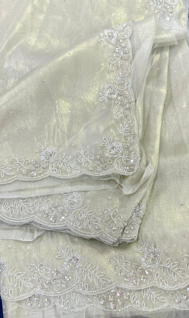 Ivory Organza Saree with Zari Border - Partywear & Wedding Saree