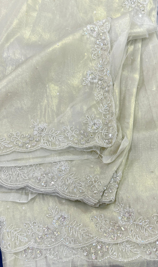 Ivory Organza Saree with Zari Border - Partywear & Wedding Saree