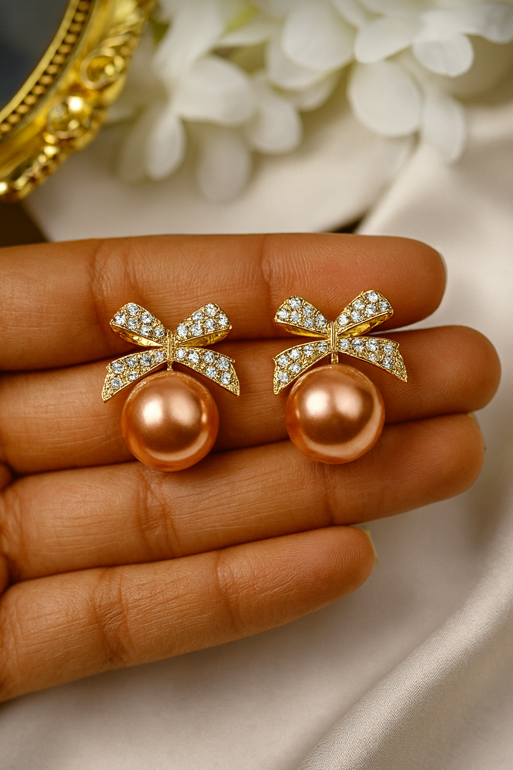 Korean Elegant Bow Pearl Earrings
